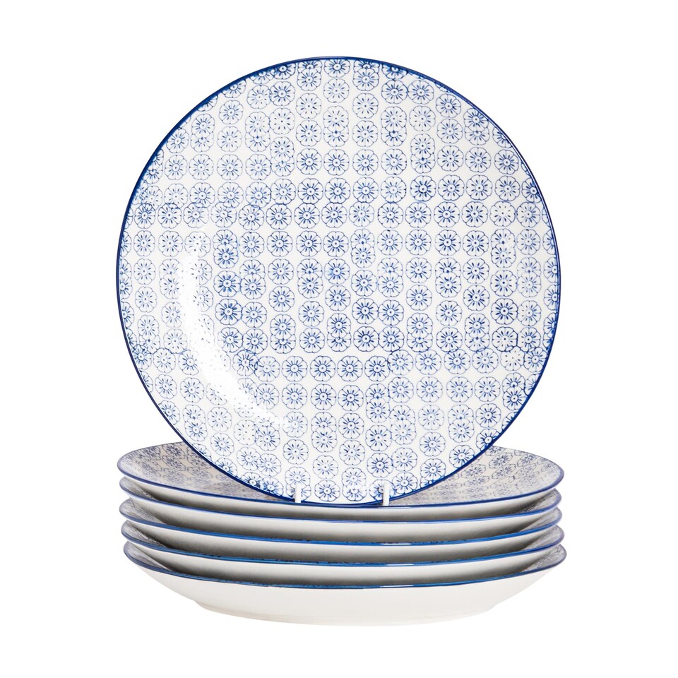 image 1 of Nicola Spring Hand-Printed Dinner Plates - 25.5cm - Navy - Pack of 6 | Blue | Blue