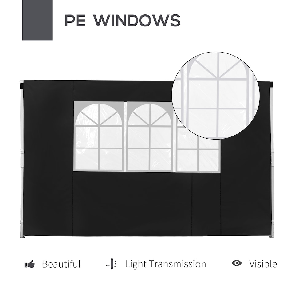 image 1 of Outsunny Gazebo Replacement Exchangeable Wall Panels w/ Window, Black