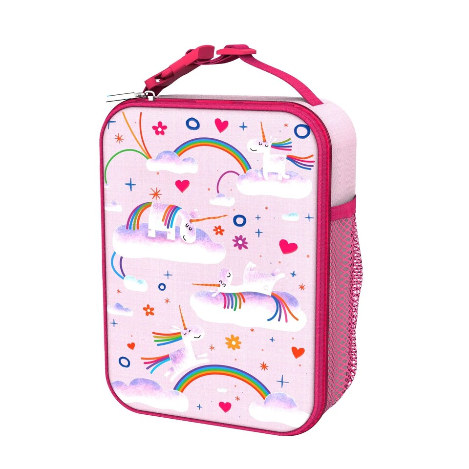 image 1 of Lunch Bag, Insulated, Medium | Pink | Unicorn Rainbows