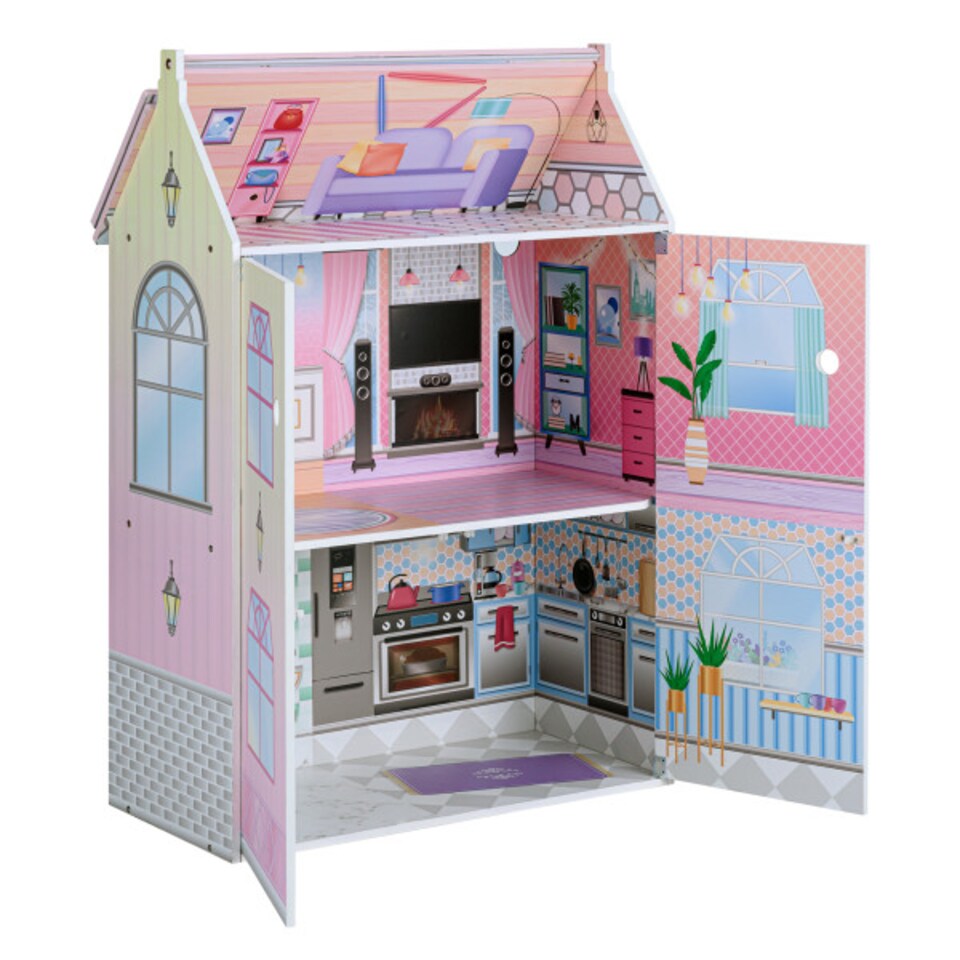 image 1 of Teamson Kids Wooden Glass-Look Doll House for 12" Dolls, Dollhouse