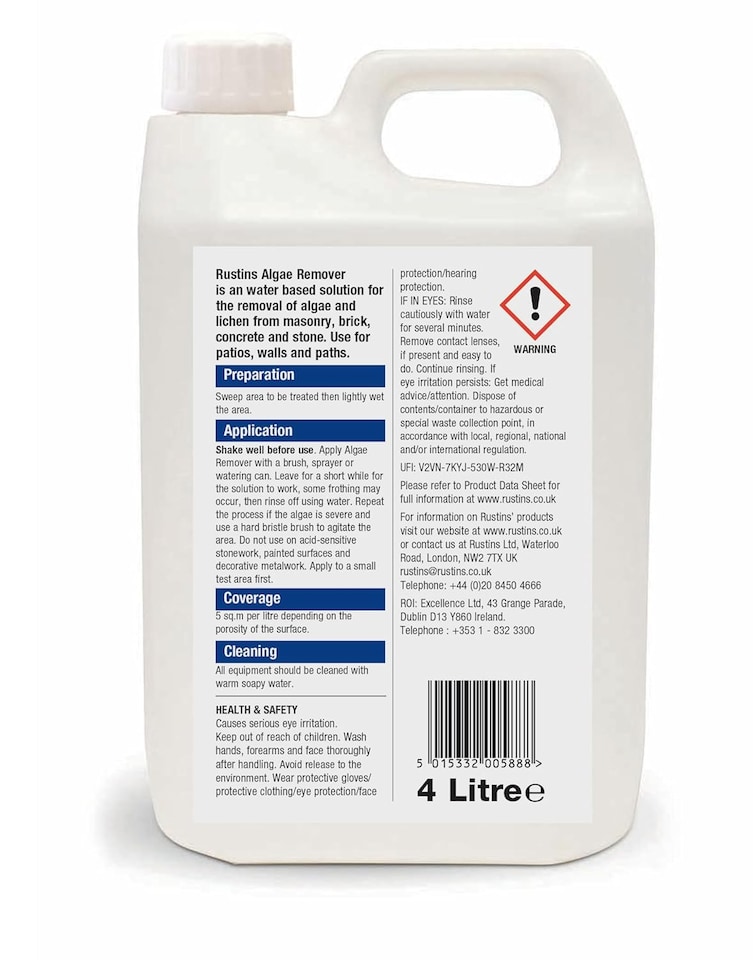 image 1 of Rustins Algae Remover Ready to Use Solution for Masonry Brick Concrete 4L