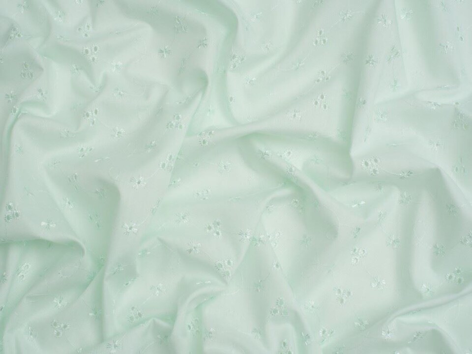Green Broderie Anglaise Cotton Fabric for Dressmaking, 150cm / 59" Wide - per metre