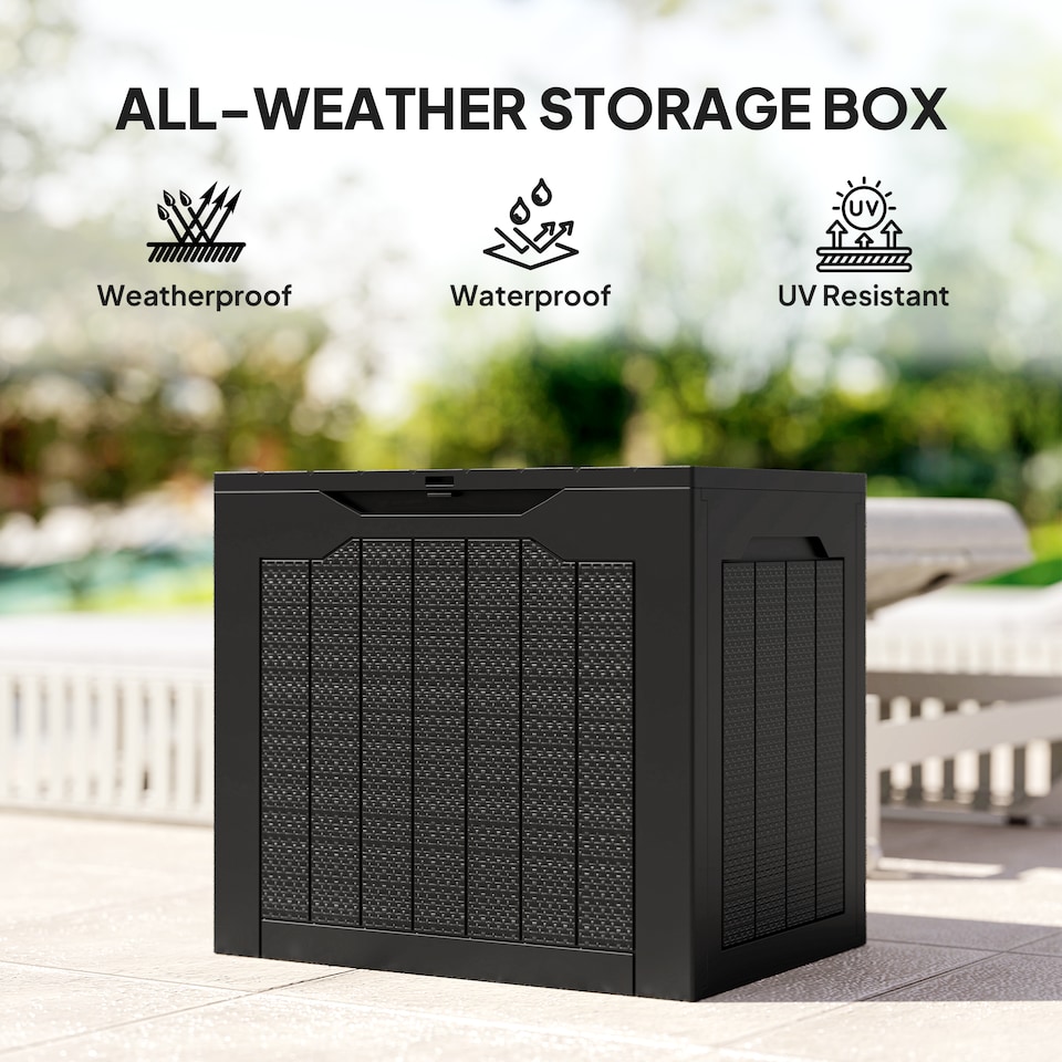 image 1 of Outsunny 93L Plastic Garden Storage Box, Outdoor Storage Box with Handles, Waterproof Outdoor Storage Container for Garden Tools and Accessories, Black