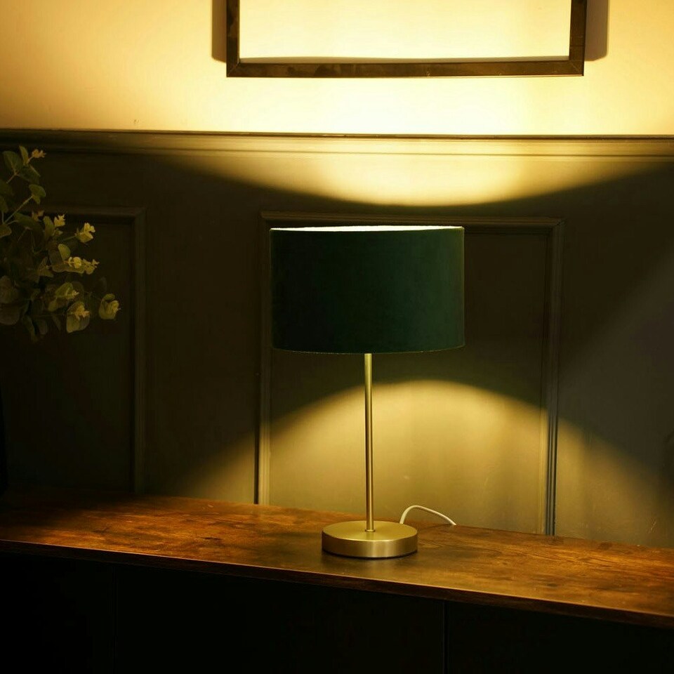 image 1 of ValueLights Charlie Gold Table Lamp Green Velvet Shade