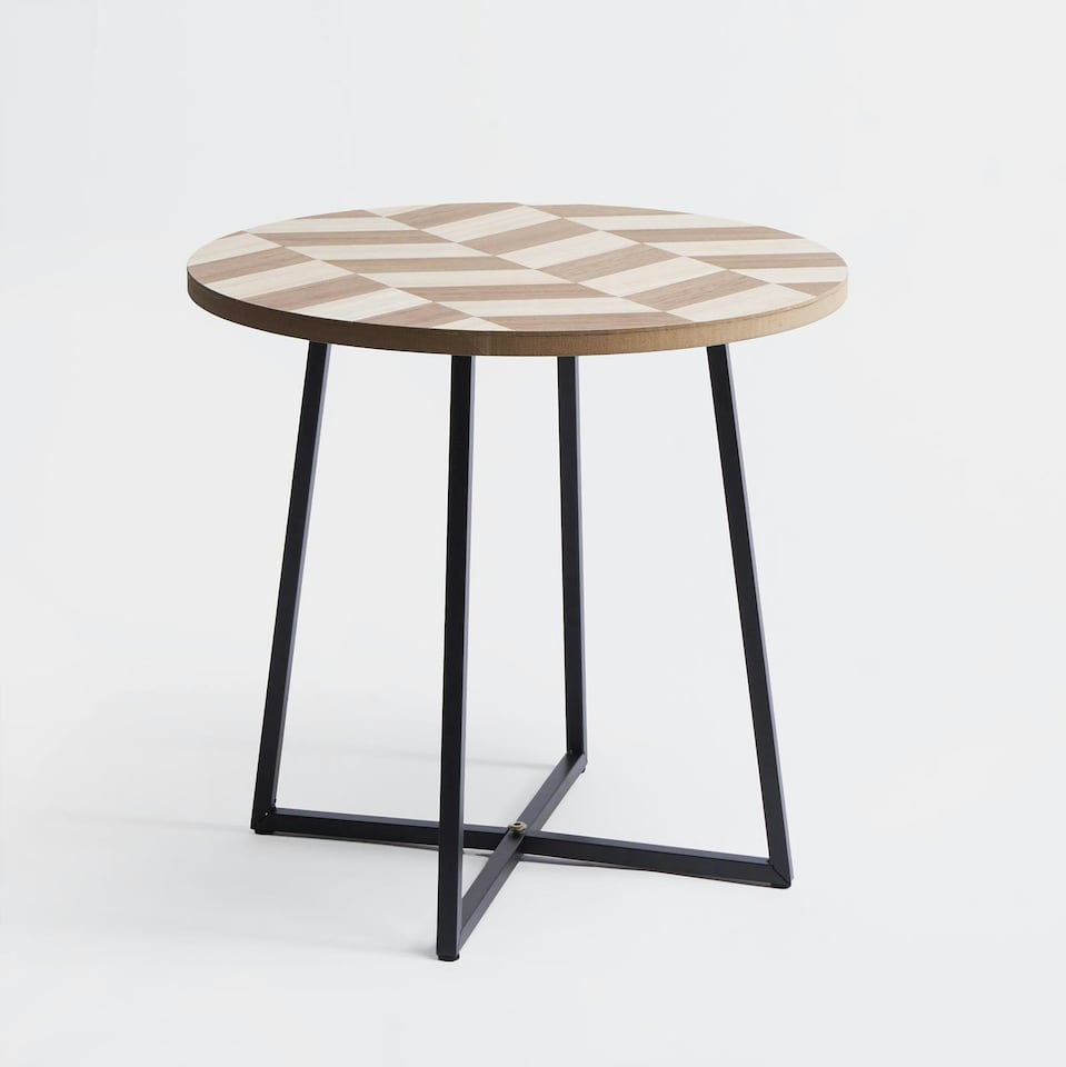 image 1 of OHS Round Herringbone Wood Modern Home Decor Side End Coffee Table - Natural