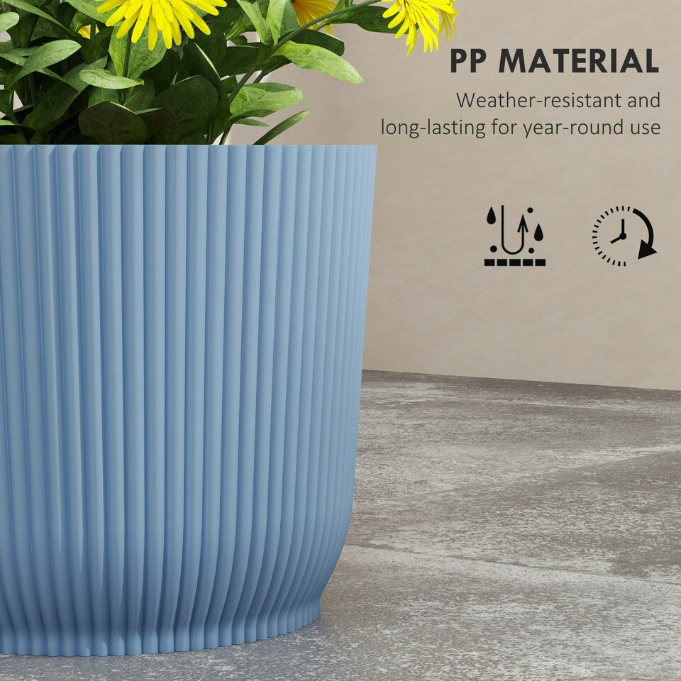 image 1 of Outsunny Set of 3 Round Plant Pots Outdoor 22cm for Garden Decoration, Blue