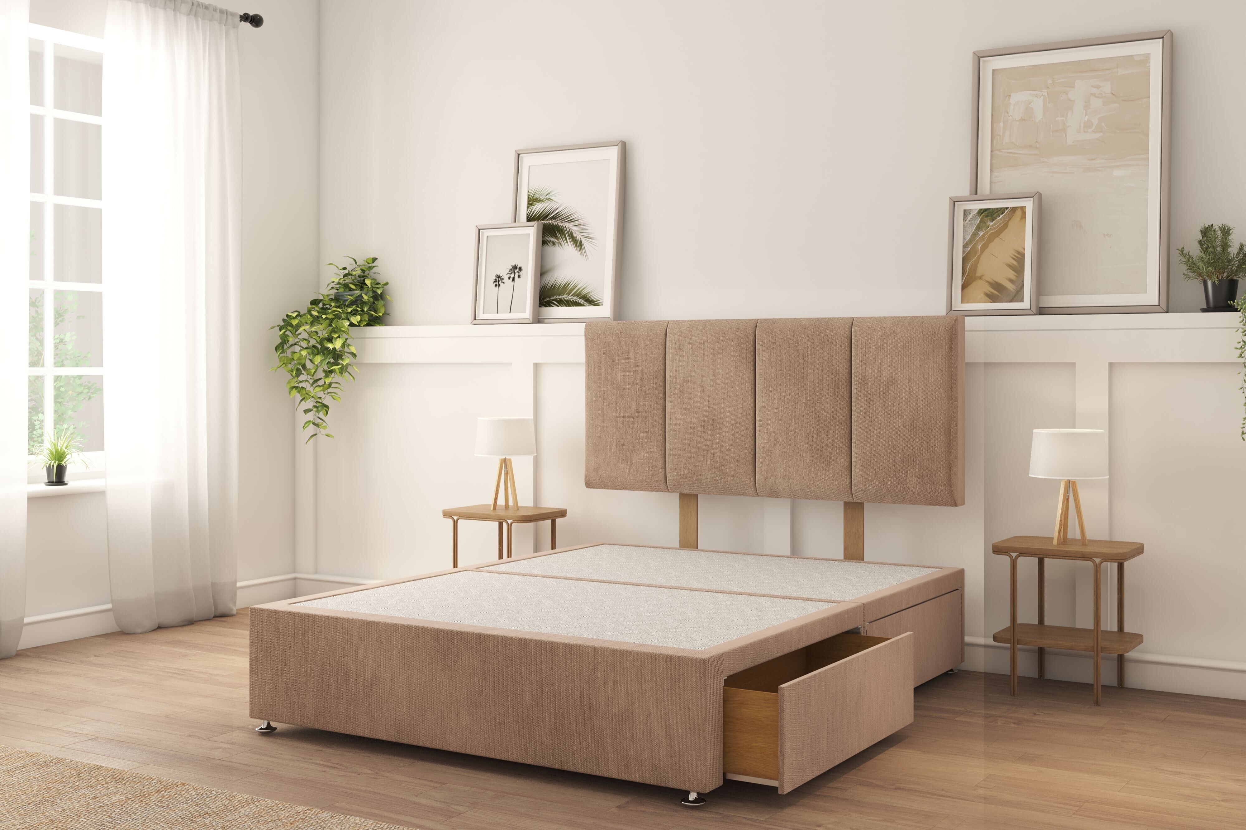 Sloomy Lancaster Mink Naples Divan Bed Base 2 Drawers Same Side With 26" Strutted Headboard 4'6 Double