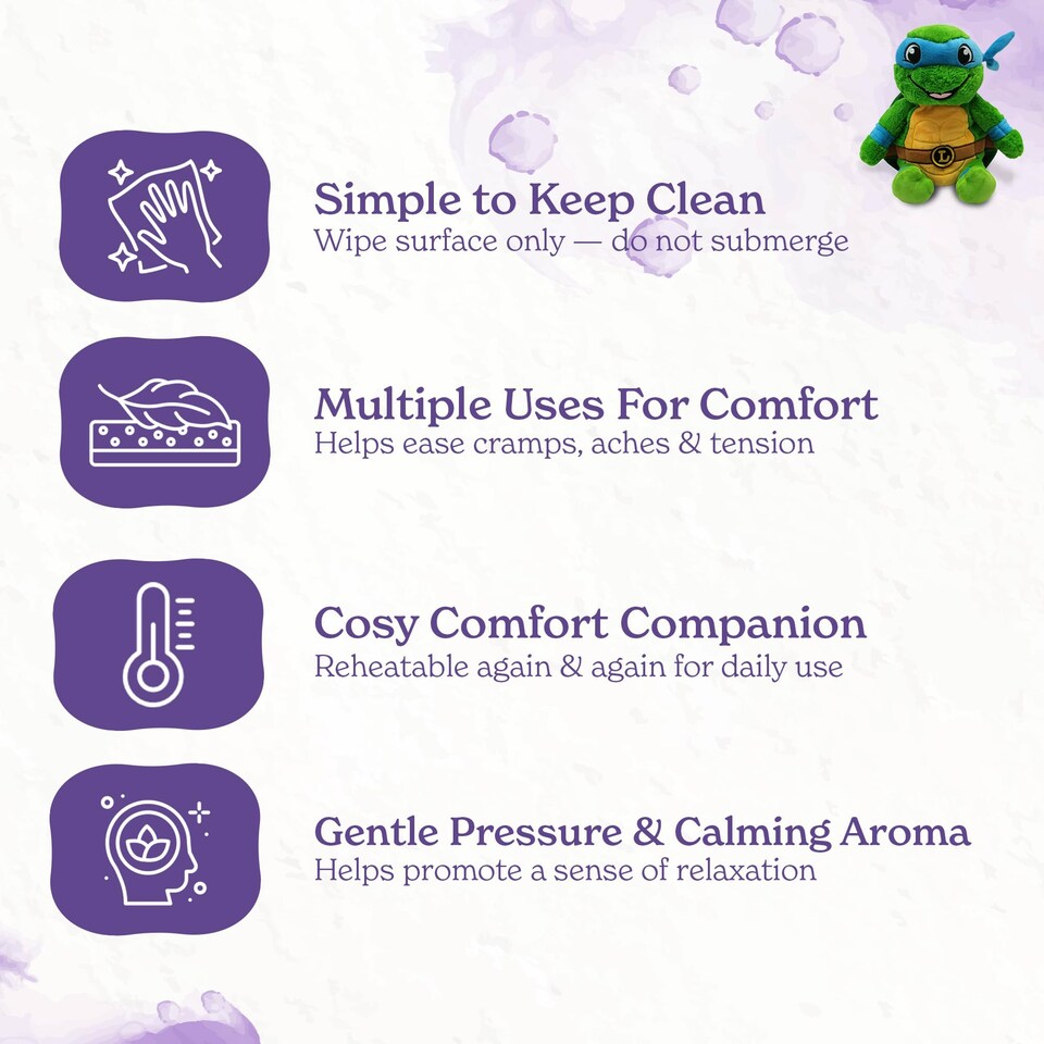 image 1 of Warmies Plush Donatello from Teenage Mutant Ninja Turtles, Microwavable Toy, Heatable Weighted Plushie for Kids and Adults, Stuffed Cuddly Toy, Gently Scented with French Lavender - Purple