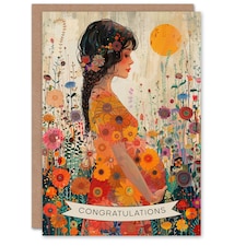 Pregnant Woman Flowers Be Congratulations New Baby Her Card