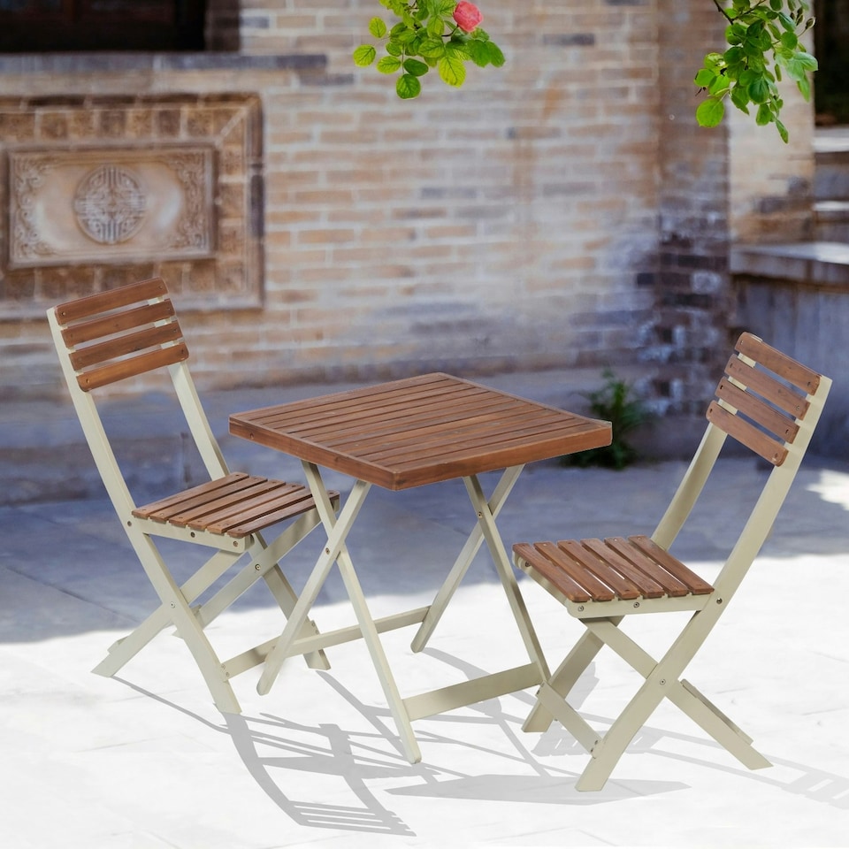 image 1 of Greenhurst Burley Two-Tone Hardwood Bistro Set – Foldable Table & 2 Chairs for Garden or Patio