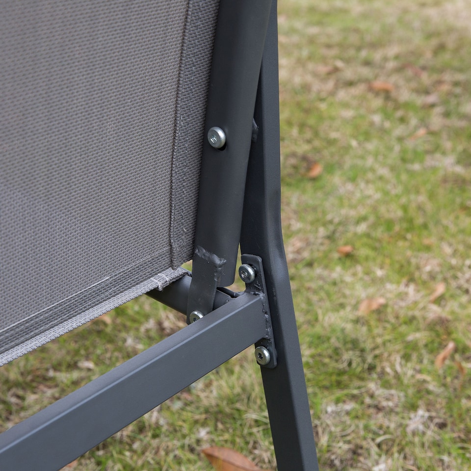 image 1 of Outsunny 4 Pcs Curved Steel Outdoor Furniture Set w Loveseat, 2 Texteline Seats, Glass Top Table Garden Balcony Patio Furniture For Family Party Events Guests Grey