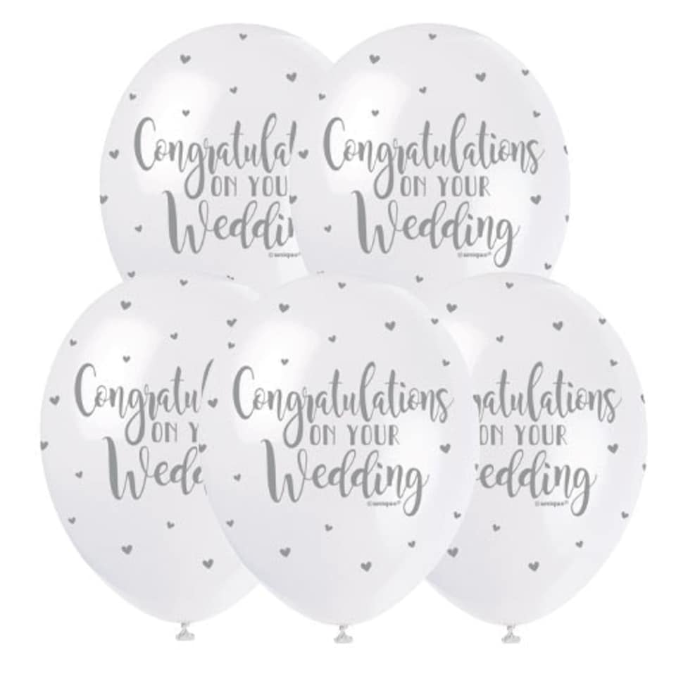 Congratulations on your Wedding Biodegradable Latex Balloons 30cm / 12 in - Pack of 5