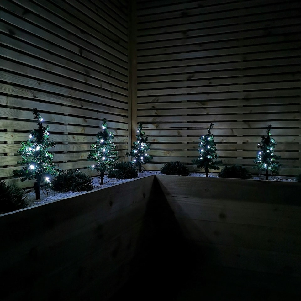 image 1 of 6pc 5m Christmas Green Tree Outdoor Path Lights with 15 White LEDs per Tree | Green | Green