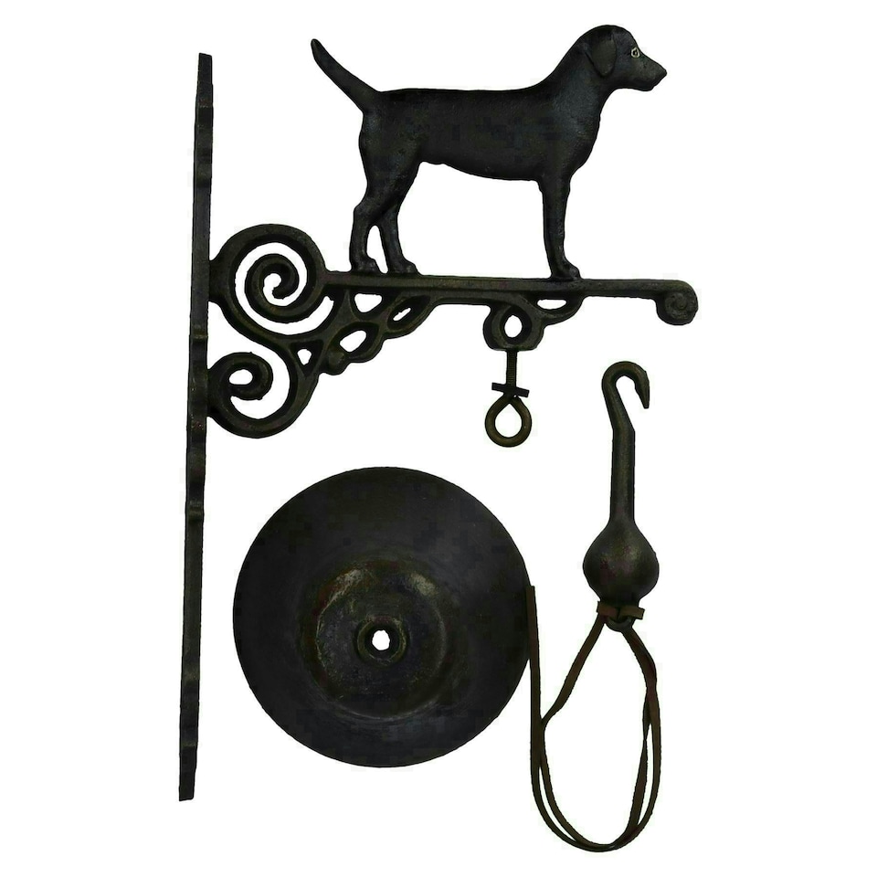 image 1 of Black Labrador Retriever Dog Bell Farm Cast Iron Sign Plaque Door Wall House