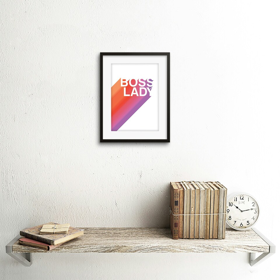 image 1 of Boss Lady Gradient Colour Strong Woman Title 9x7" Black Framed Wall Art Print