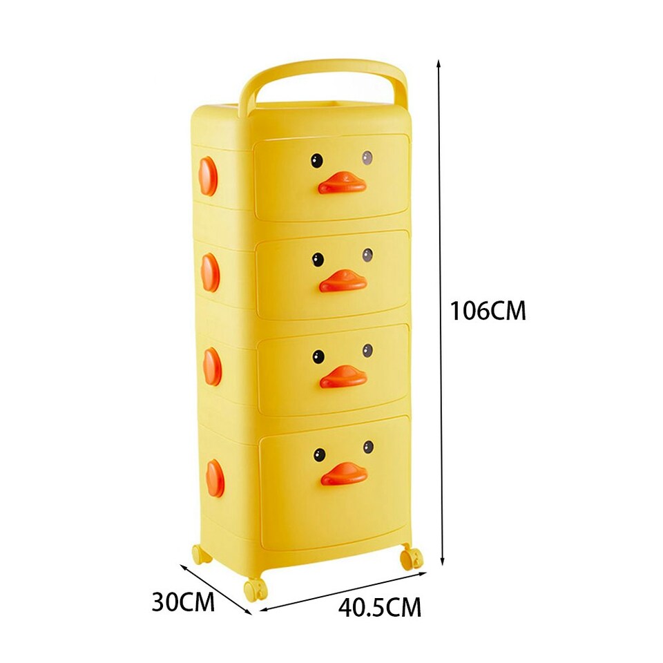image 1 of Living and Home 4-Tier Yellow Duck Storage Cart with Wheels