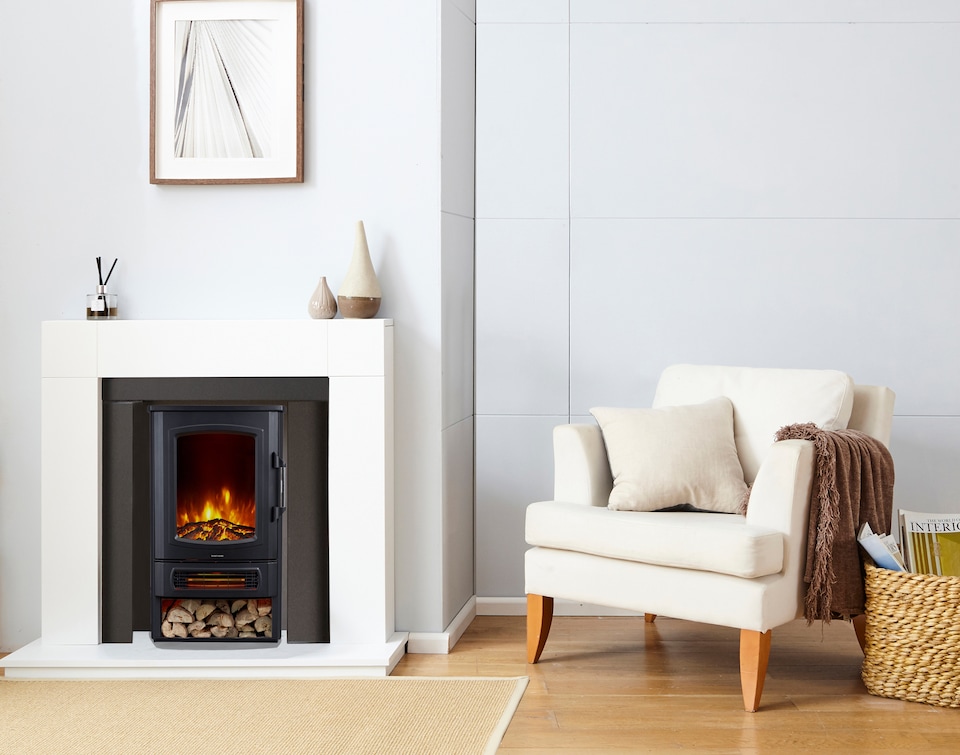 image 1 of Neo 1000W 2000W Freestanding Electric Fire Stove Heater Burner Realistic Flame and Log Store | Black | Black | 445x320x740mm | 1