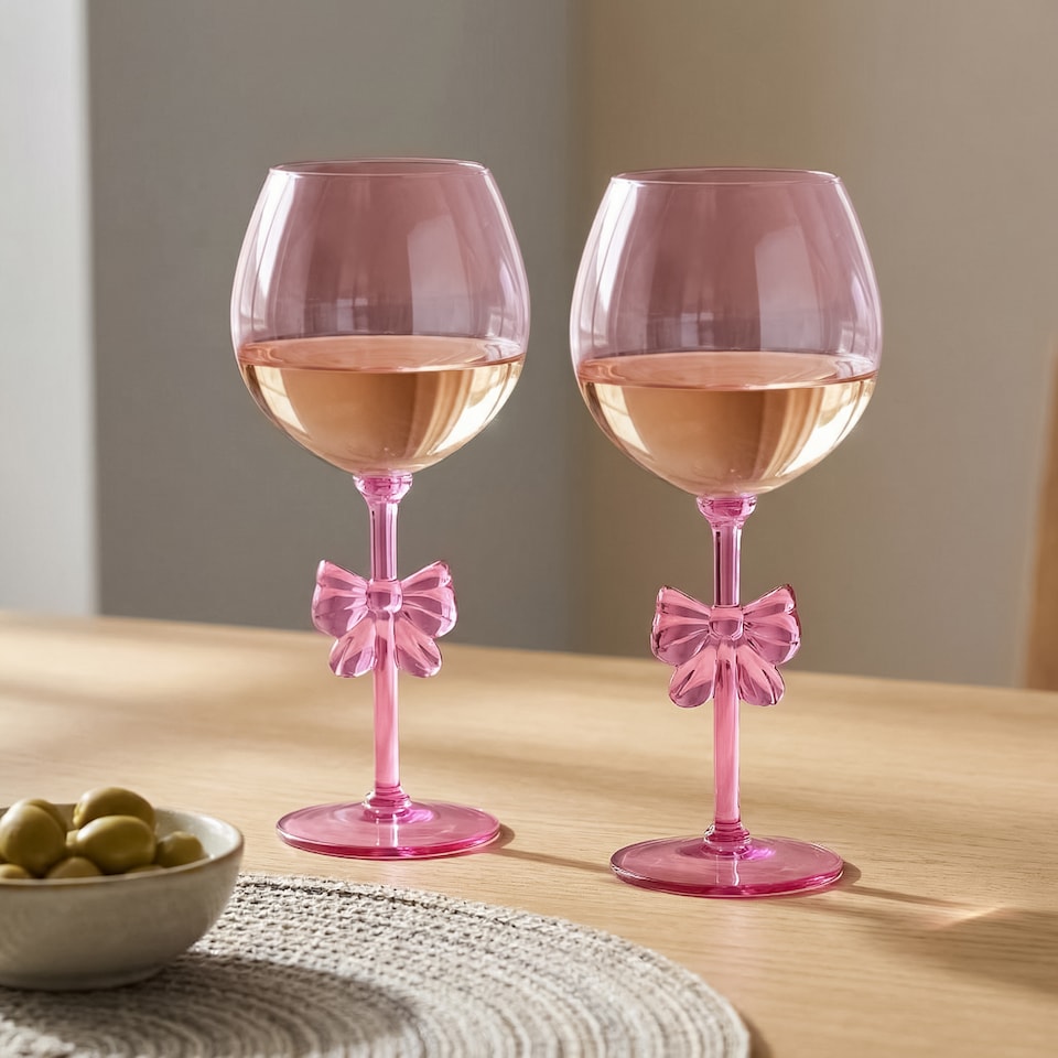 image 1 of OHS Set of 2 Bow Picnic Wine Glasses Plastic Reusable Champagne Flute