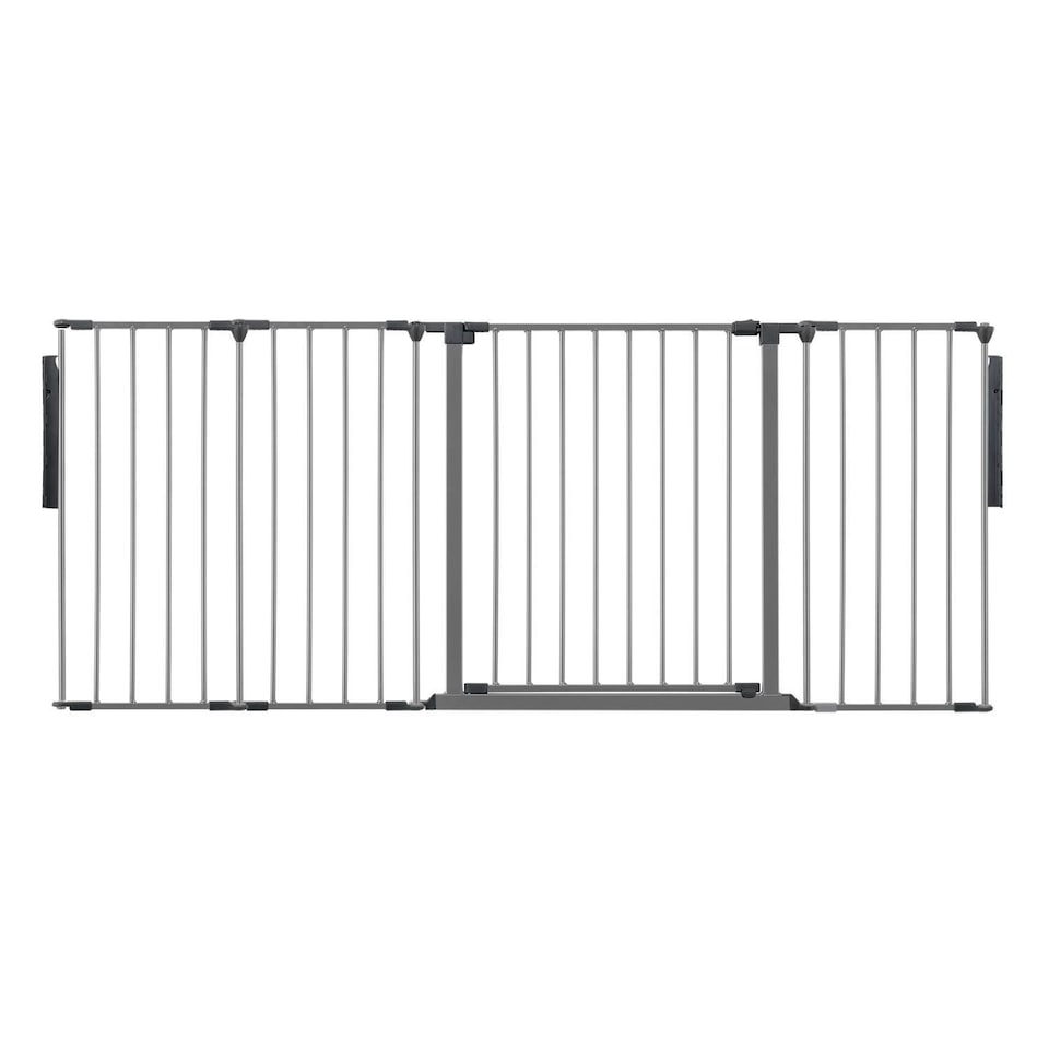 image 1 of Safetots Premium Multi Panel Room Divider, up to 181cm Wide, Grey, 70cm Tall, Flexible Barrier with Door for Baby and Toddler | Grey