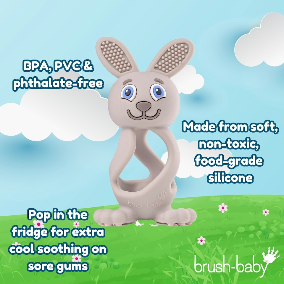 image 1 of Bobbie Bunny Baby Teether Toy Cappuccino Grey | Twist & Bounce Teething Toy