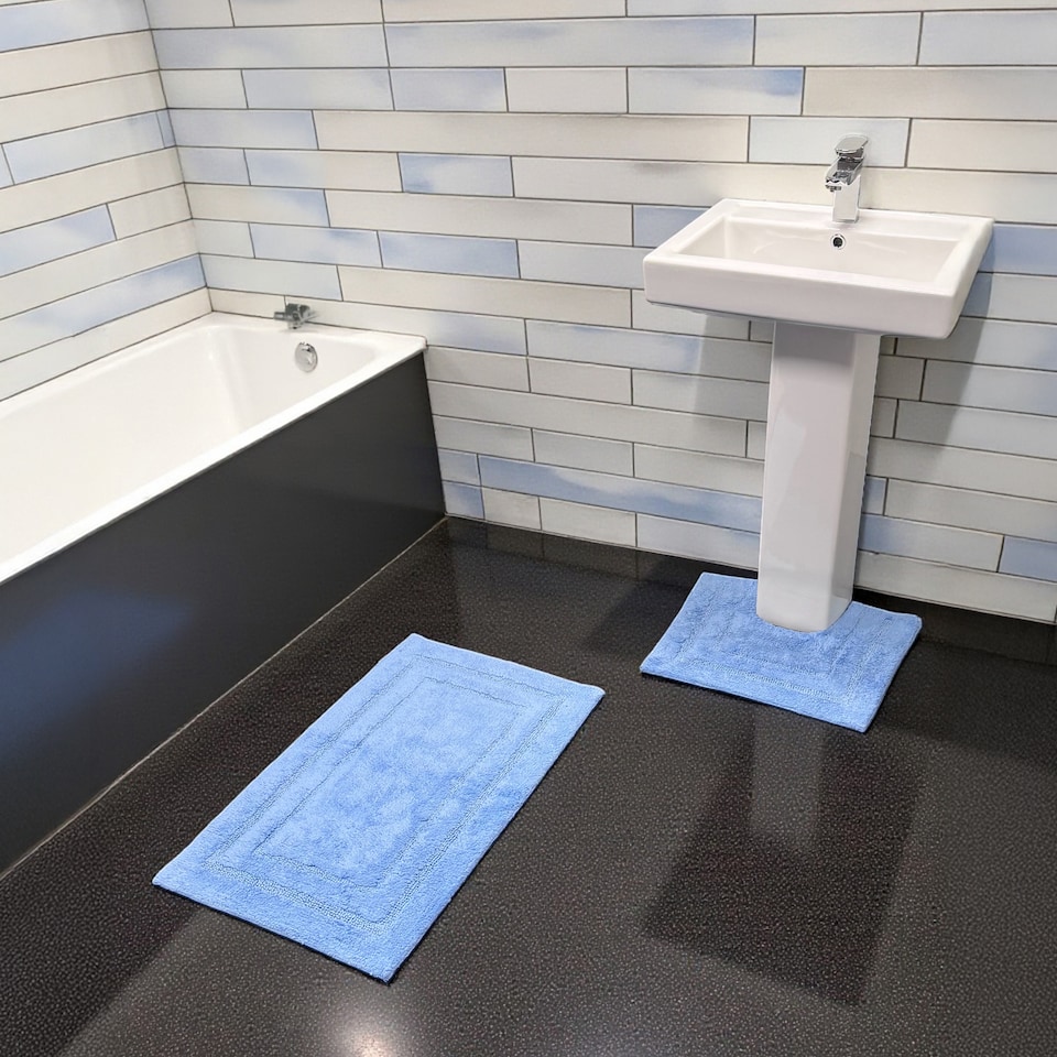 image 1 of Showerdrape Pinnacle Cobalt 2 Piece 100% Cotton Bath Mat Set | Multi | 1