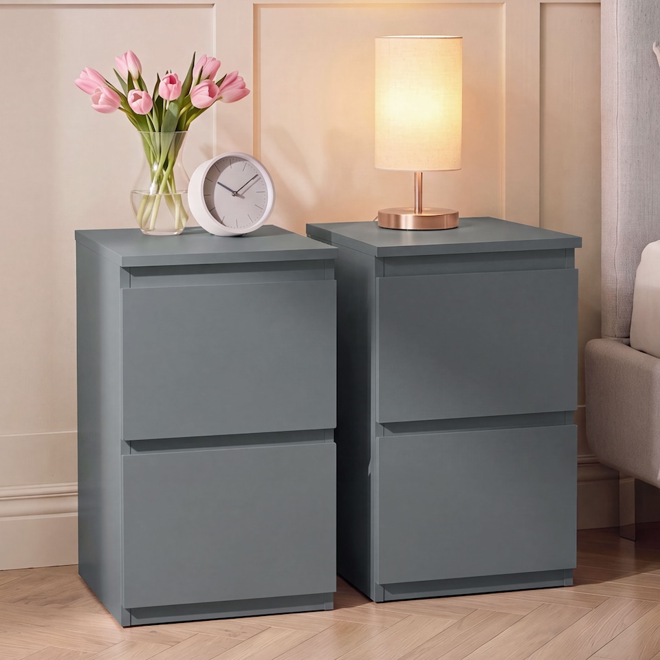 image 1 of Vida Designs Denver 2 Drawer Chest of Drawer Bedside Cabinet Nightstand Units Set of 2 - Grey