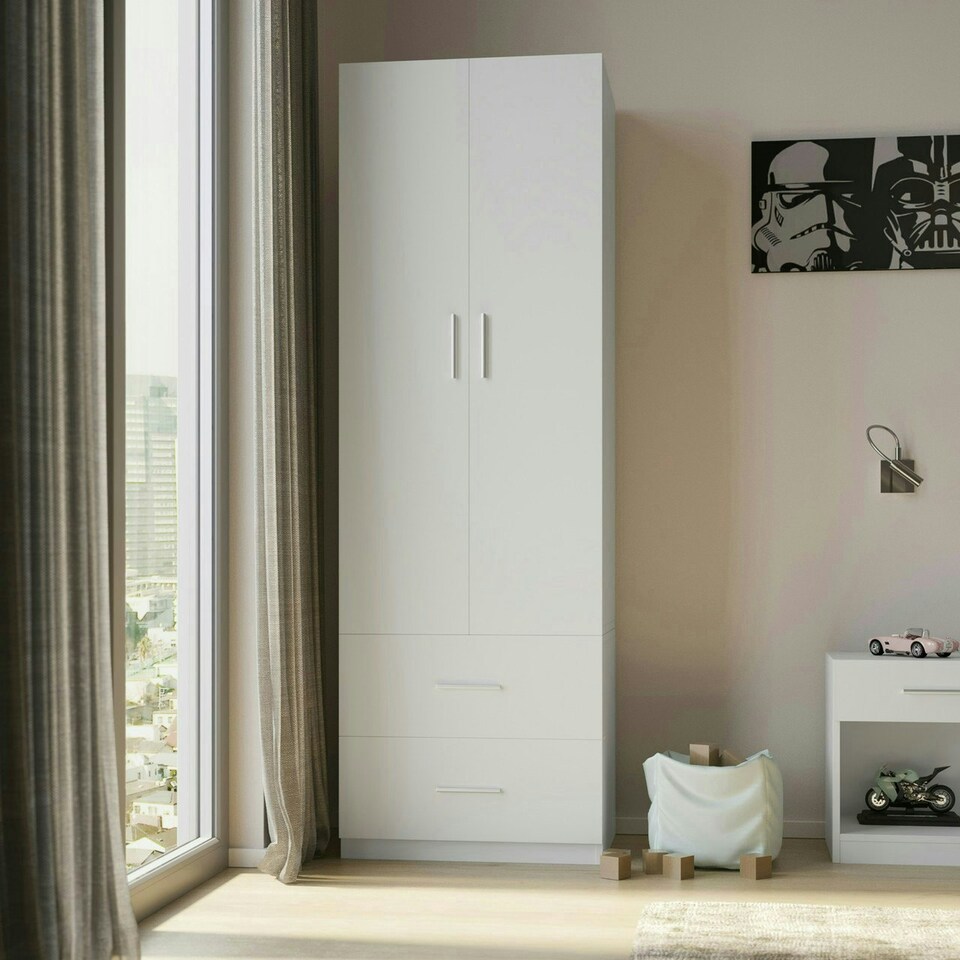 image 1 of 2-Door 2-Drawer Wardrobe White | Unit Colour: White