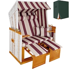 Beach Chair Sylt with cushions, footrest and rain cover | Red | red/white | 1