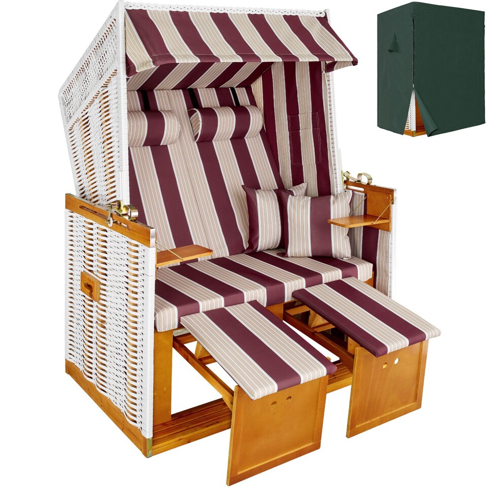 image 1 of Beach Chair Sylt with cushions, footrest and rain cover | Red | red/white | 1