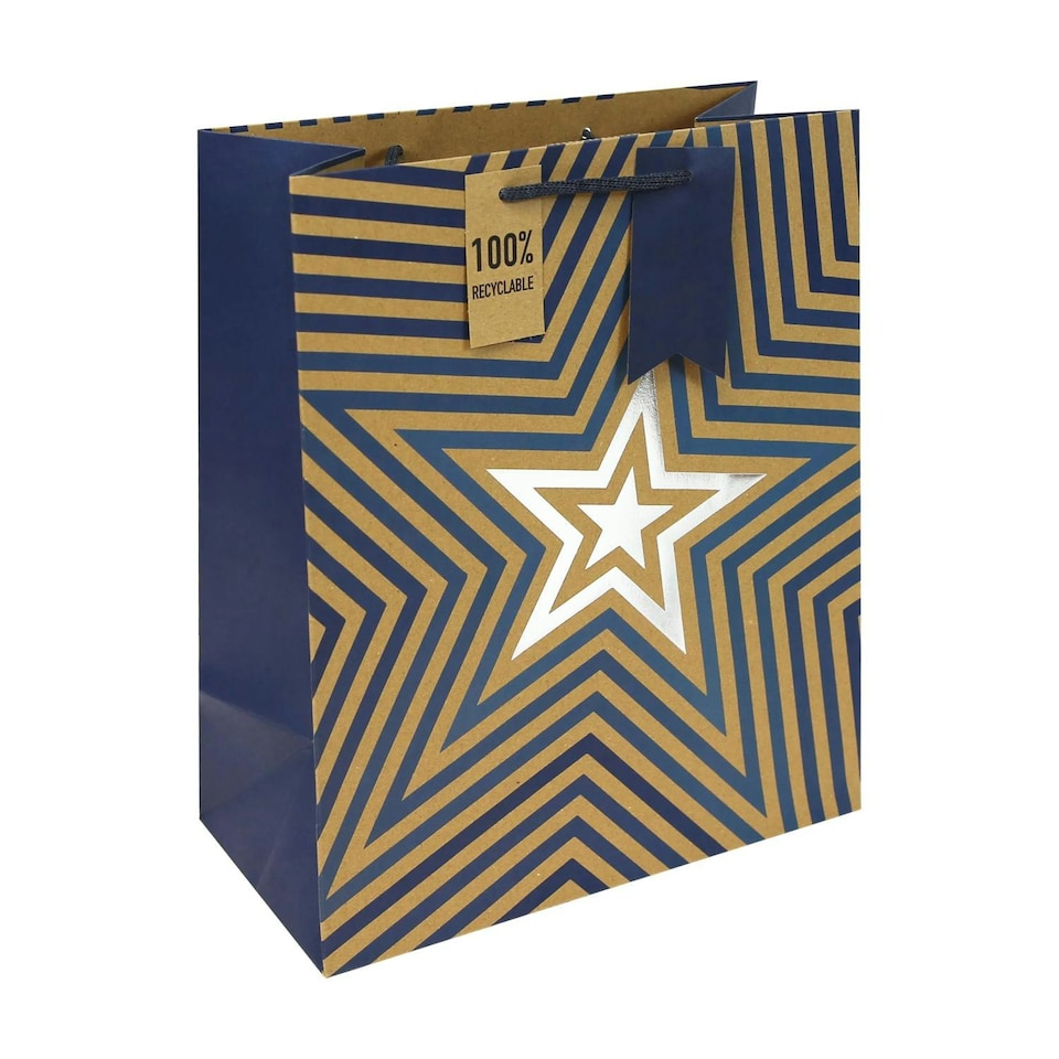 Kraft Blue Stars Large Gift Bag Brown