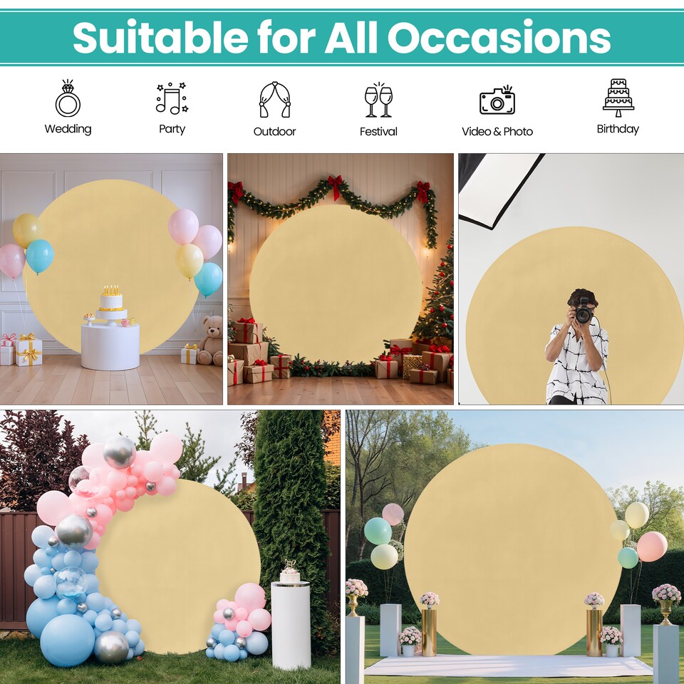 image 1 of 160GSM Champagne Round Arch Backdrop Cover - 200cm