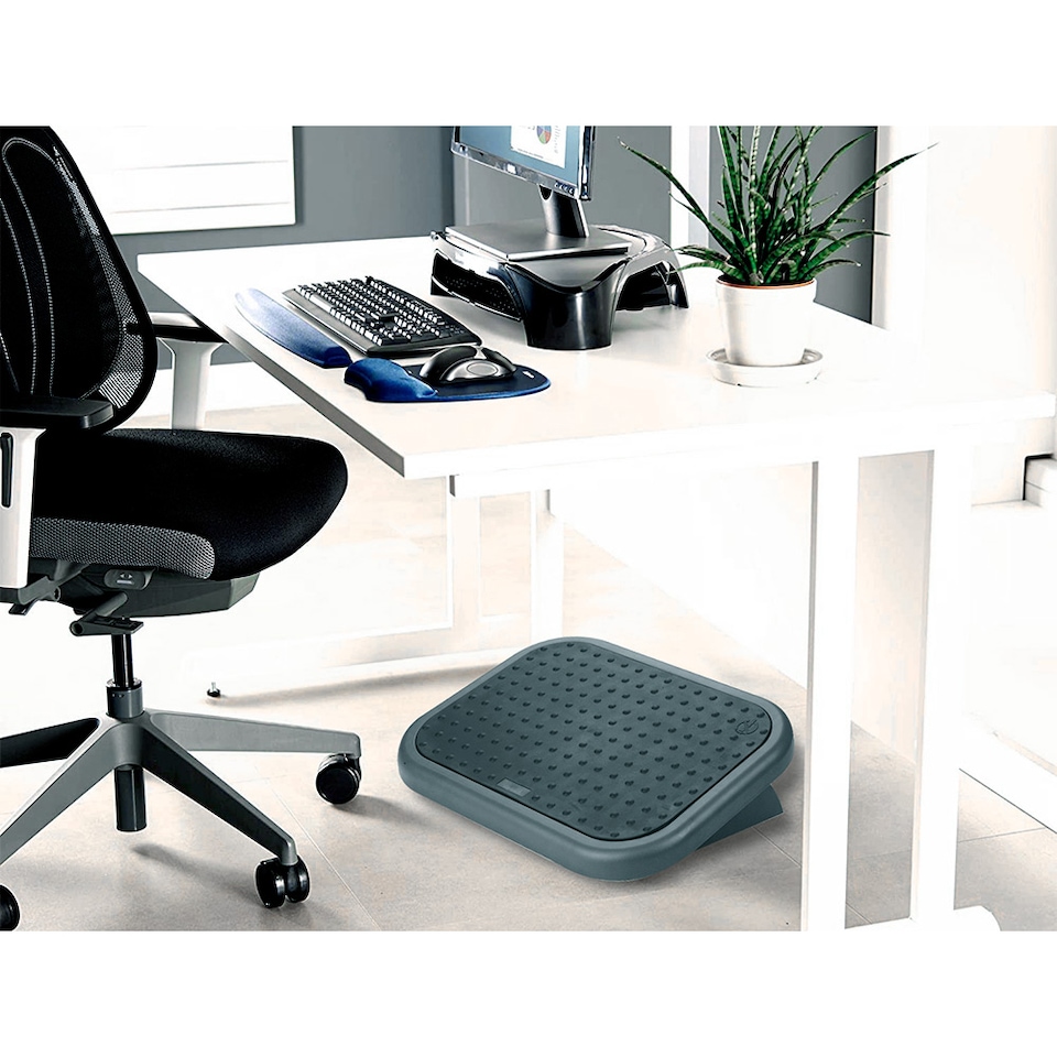image 1 of Q-Connect Economy Footrest Black Tilt Action Ergonomic Foot Rest Non-Slip Massage Surface