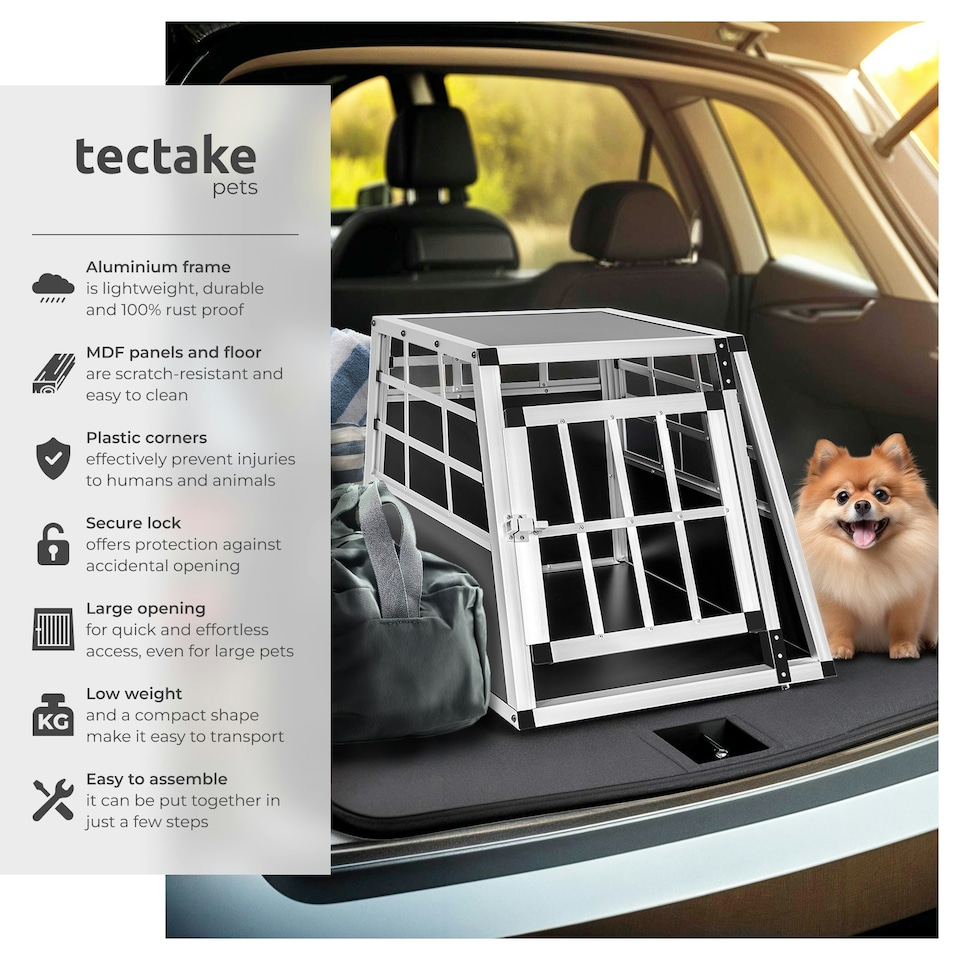 image 1 of Aluminium Pet Car Crate Travel Cage Dog Puppy Cat Transport Kennel 2 sizes - 69x54x50cm