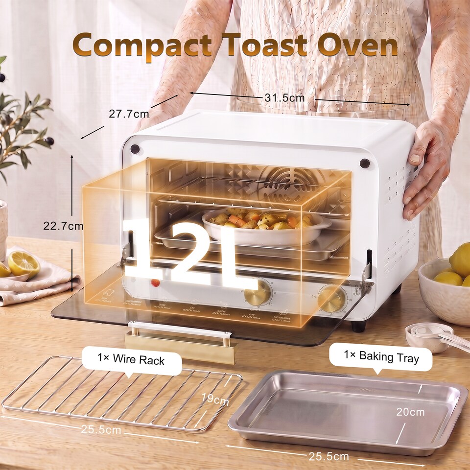 image 1 of HOMCOM Small Toaster Oven, 12L Mini Countertop Oven with Glass Door, White | White
