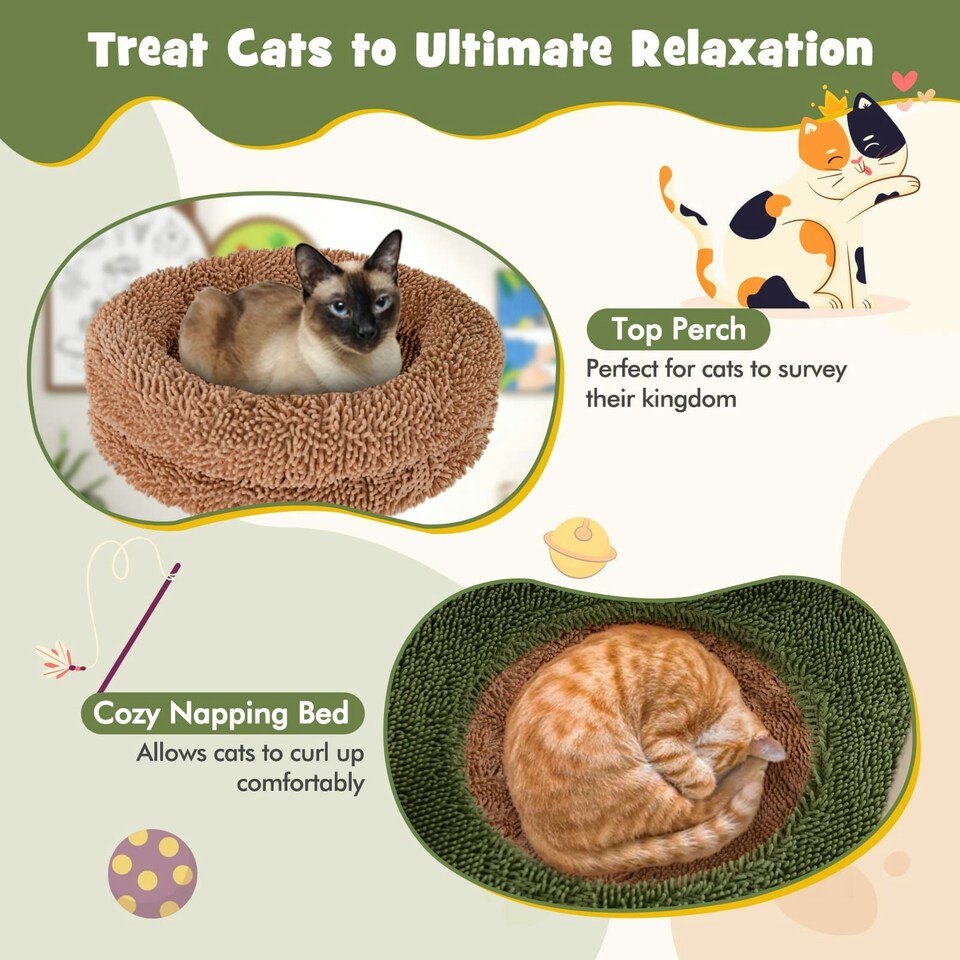 image 1 of COSTWAY 152cm Cat Tree Multi-level Large Cat Tower w/ Rope