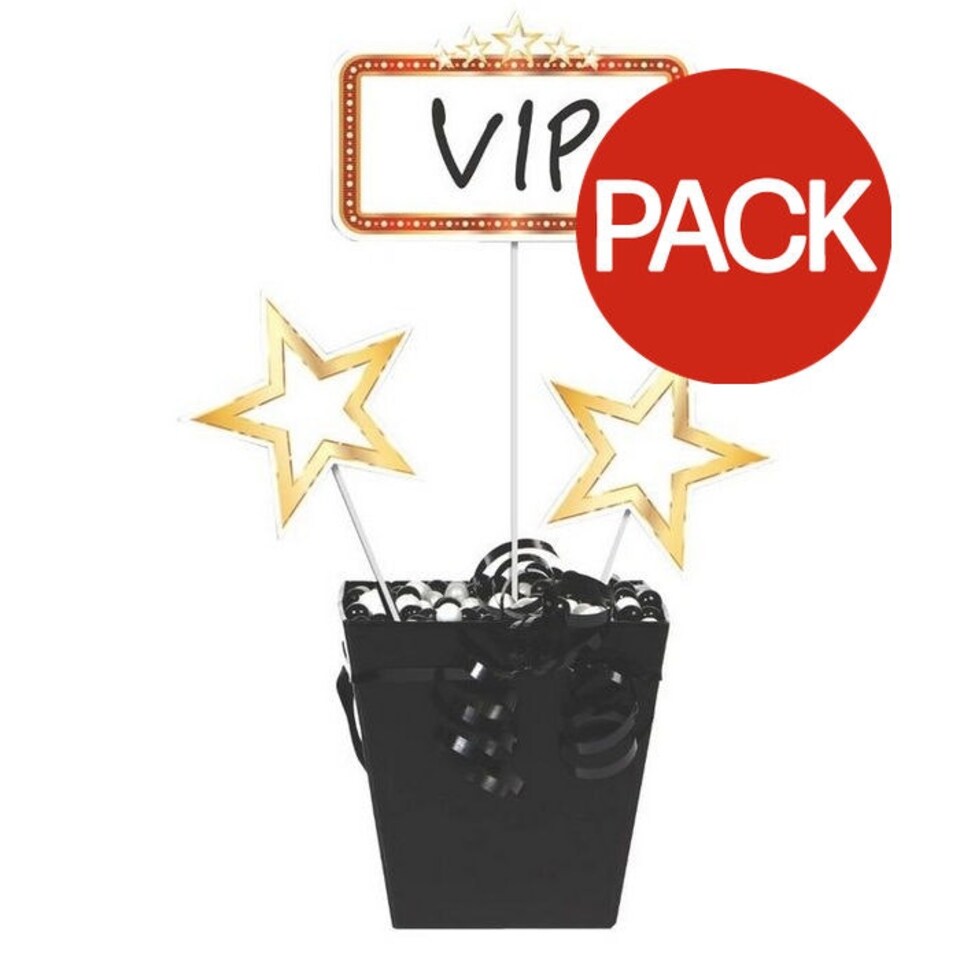 Creative Converting Hollywood Lights Stick Party Centrepiece (Pack of 3) - White/Red/Gold - One Size