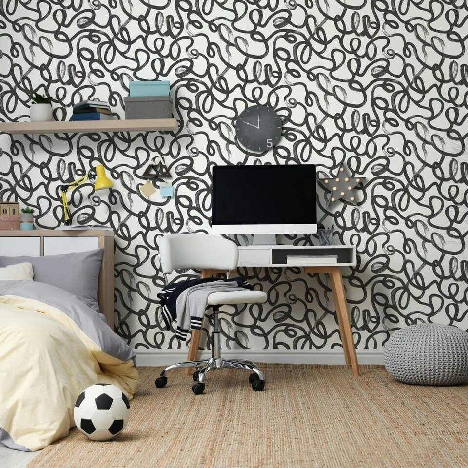 image 1 of Holden Décor Squiggle Wallpaper - Black/White - One Size Black