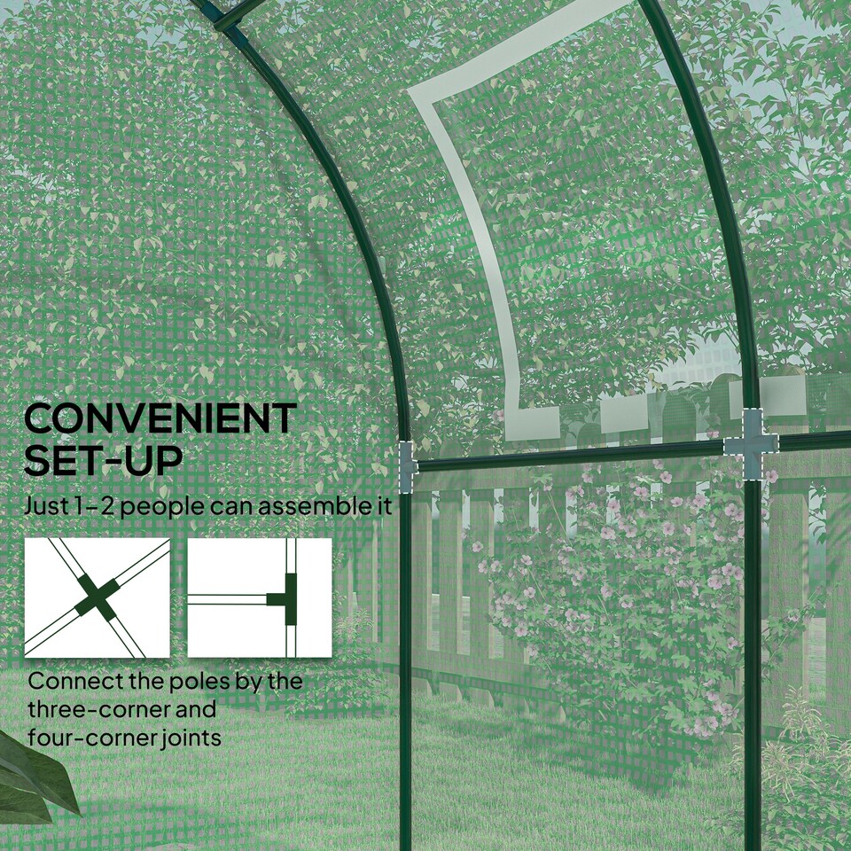 image 1 of Outsunny Walk in Polytunnel Greenhouse with Roll-up Window and Door, Green