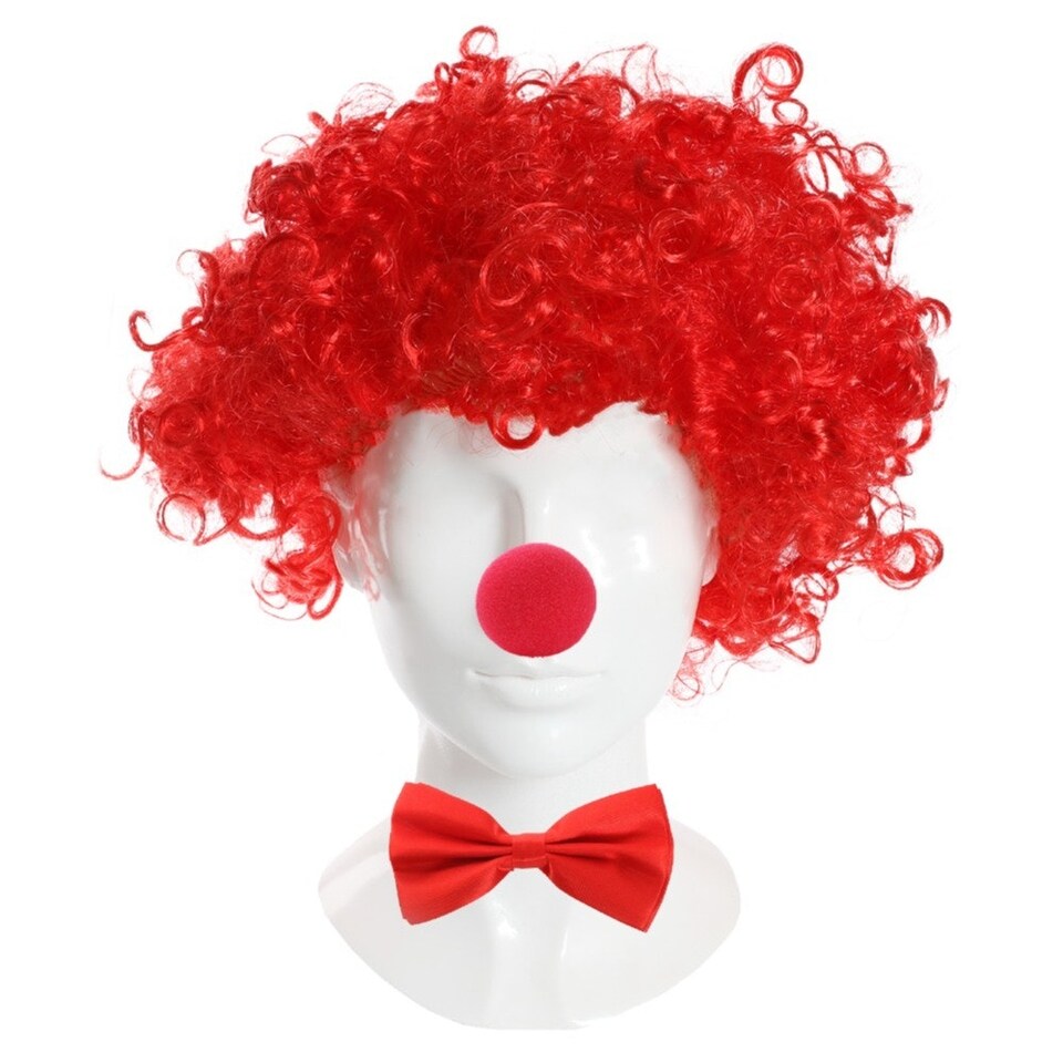 image 1 of 3 Piece Red Nose Set - Red Nose, Wig & Satin Bow Tie Red | One Size