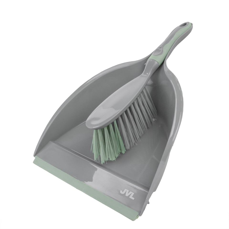 image 1 of JVL Dustpan & Brush Set with Rubber Grip-Grey