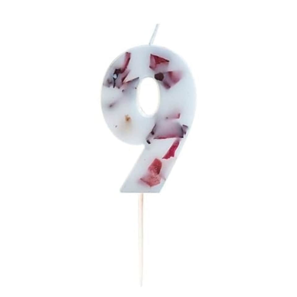 image 1 of Pressed Petal Number 9 Shaped Candle
