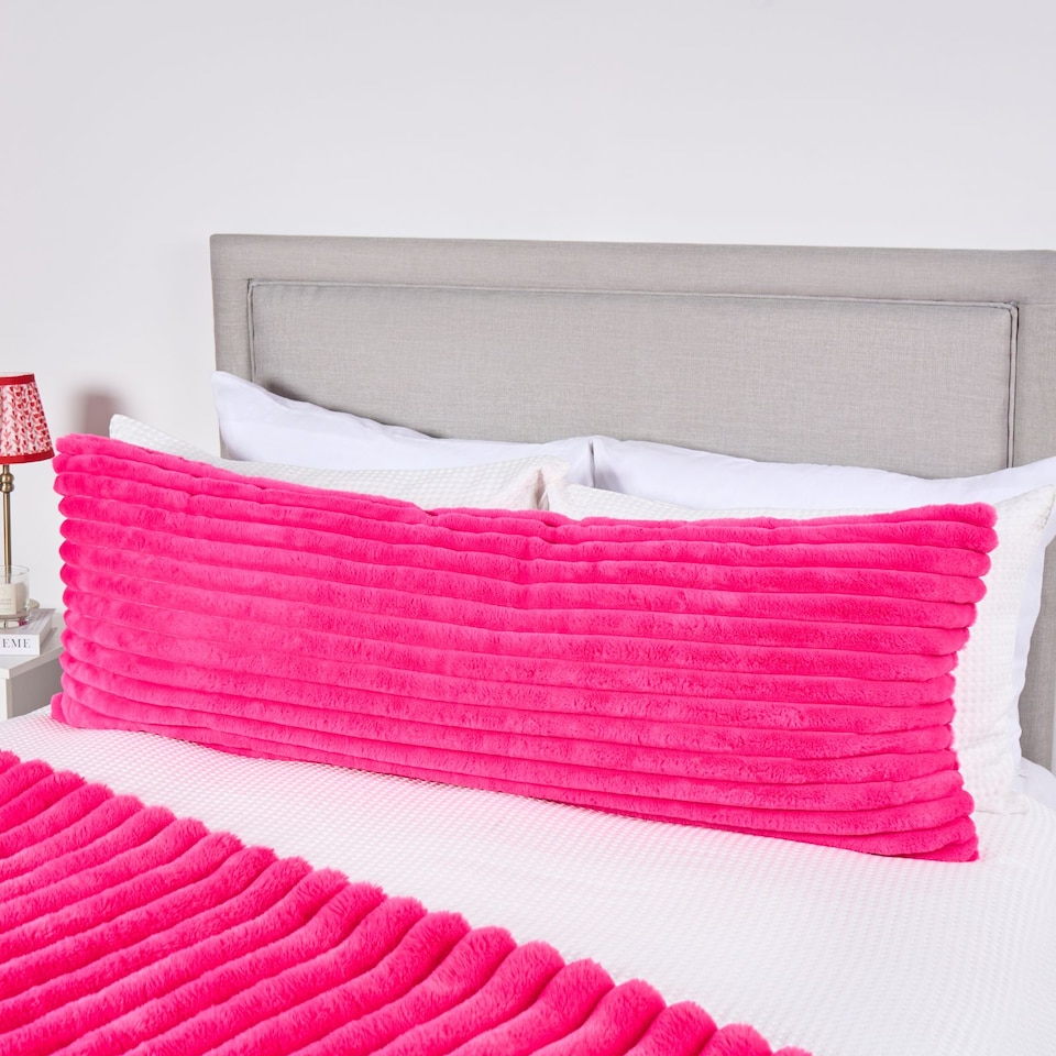 image 1 of OHS Ribbed Faux Fur Bolster Pillow Soft Maternity Support Cushion | Pink | One Size