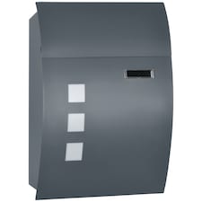 HOMCOM Wall Mounted Letter Box, Weatherproof Post Box for Outside Wall, Modern Mailbox with 2 Keys and Nameplate, Anthracite Grey | Grey