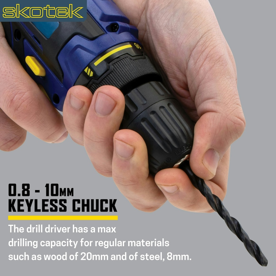 image 1 of Skotek 18V Cordless Drill & 13pc Screwdriver Set (2 Batteries & Charger Included)