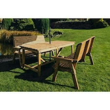 Valley 4 Seat Set 2X2B Table - Timber - L220 x W180 x H95 cm - Minimal Assembly Required - Set of Waterproof Cushions Included