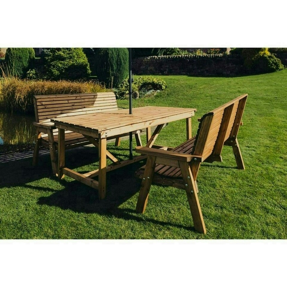 image 1 of Valley 4 Seat Set 2X2B Table - Timber - L220 x W180 x H95 cm - Minimal Assembly Required - Set of Waterproof Cushions Included