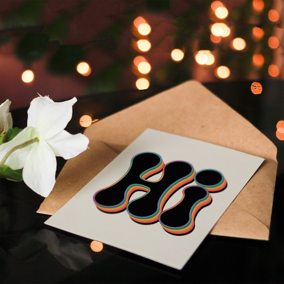 image 1 of Hi Midcentury Modern Rainbow Font Typography Thinking Of You Greeting Card