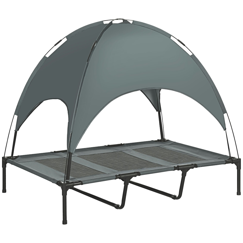 image 1 of PawHut 122cm Elevated Dog Bed Cooling Raised Pet Cot UV Protection Canopy Grey