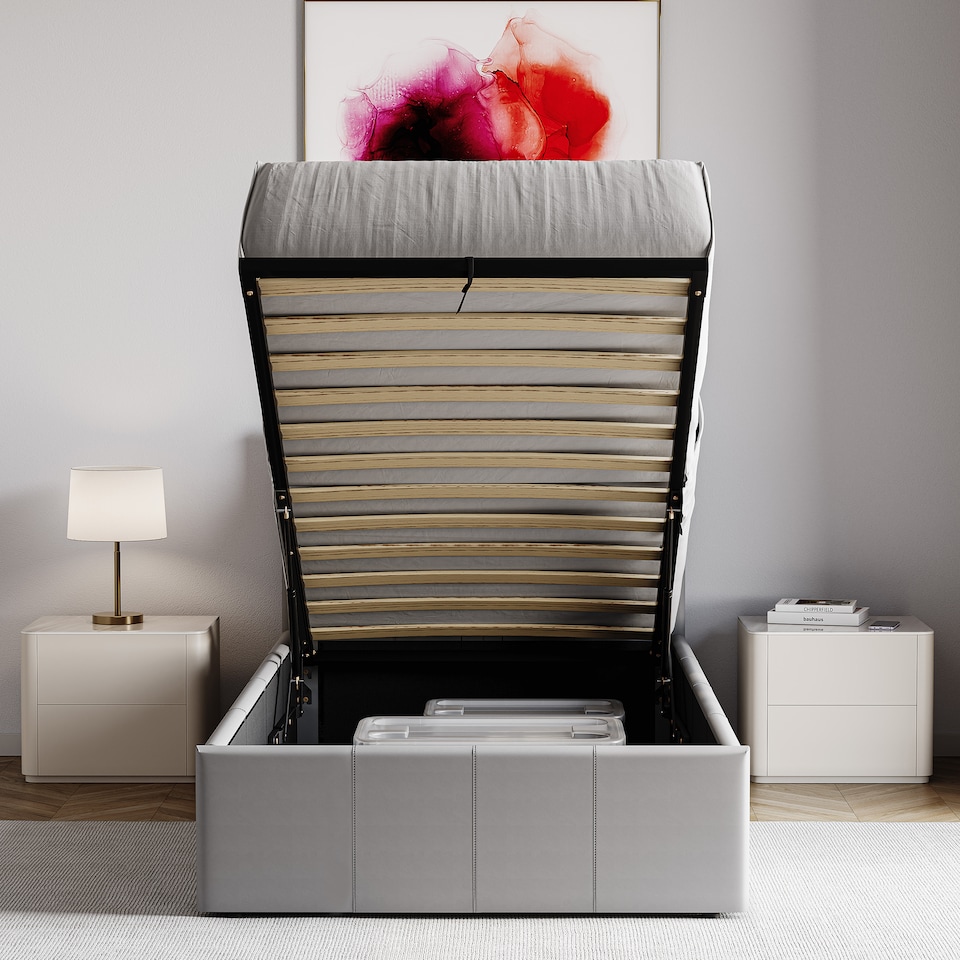 image 1 of Vida Designs Lisbon Single Ottoman Faux Leather Bed, Grey & Gel Memory Foam Pocket Spring Mattress, Single