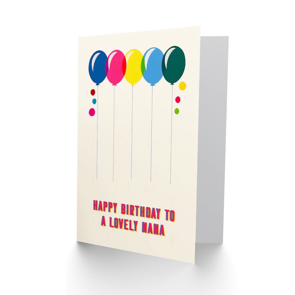 image 1 of Nana Happy Birthday Card Colourful Balloons Pink Blue Yellow